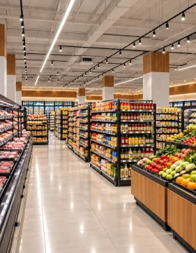 Clean grocery aisles without potted plants